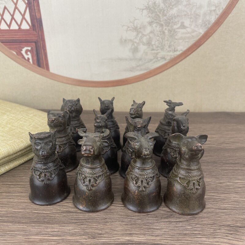 仿古做旧十二生肖酒杯龙猴马猪虎十二个全套兽头杯