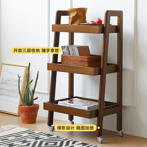 实木置物架带轮小推车家用阳台花架厨房可移动收纳架多层边几新品