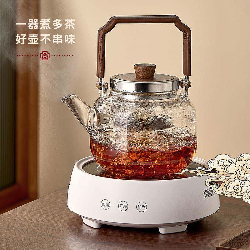 大容量蒸茶壶煮茶壶高硼硅玻璃茶壶蒸煮两用茶壶双提梁壶玻璃茶壶