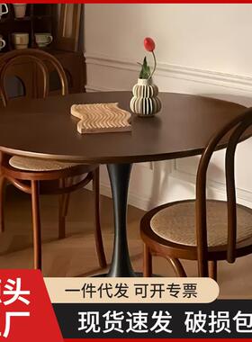 郁金香白色小圆桌网红接待洽谈桌子阳台卧室家用奶茶店胡桃色餐桌