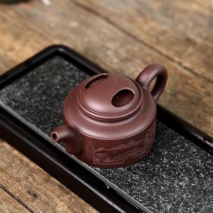 宜兴紫砂壶全手工原矿紫泥牛耳盖德钟大容量家用泡茶壶刻字画