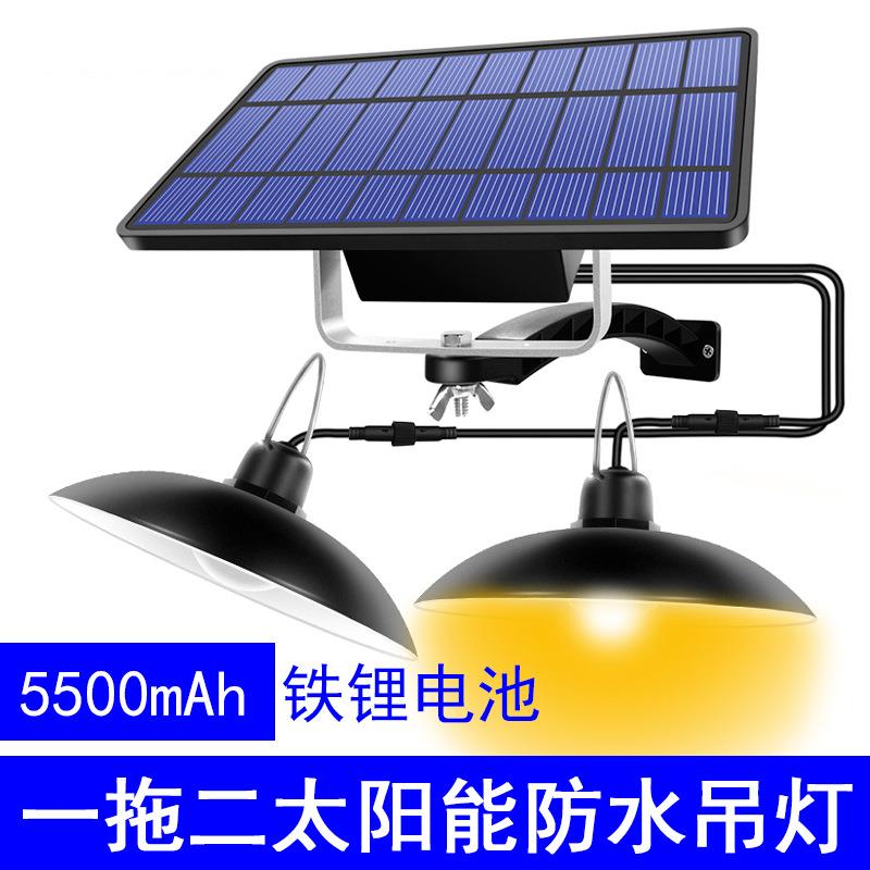 新款太阳能吊灯一拖二双头灯泡室内户外花园景观LED路灯