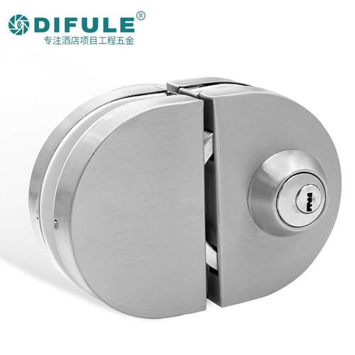 玻璃门锁双门无框锁免开孔商铺玻璃带旋钮推拉双开门锁具