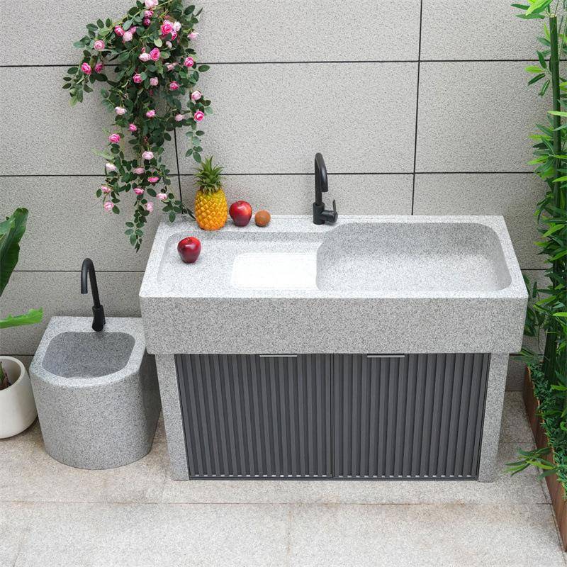 大理石水池阳台花岗岩水槽户外庭院一体拖把池石头洗衣盆带搓衣板