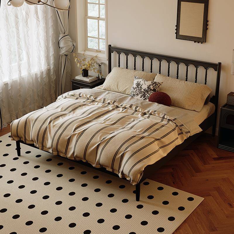 法式复古1米8床简约双人床主卧美式红橡木床中古实木床黑色温莎床