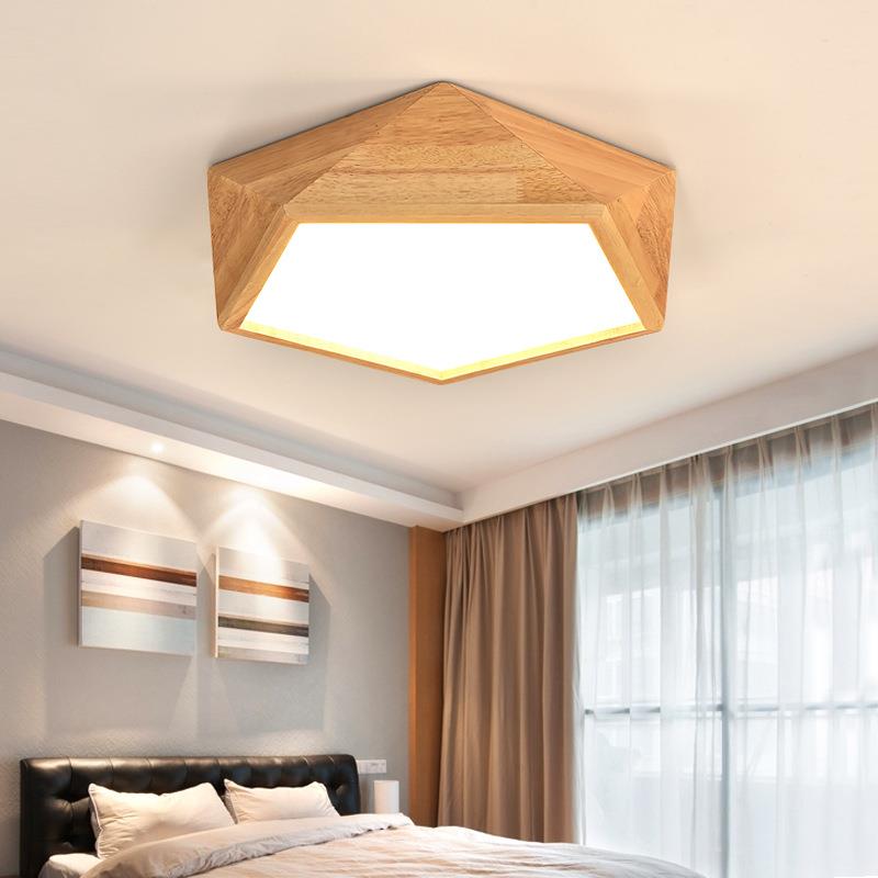 现代简约led卧室吸顶灯创意个性实木几何无极调光遥控灯客厅灯