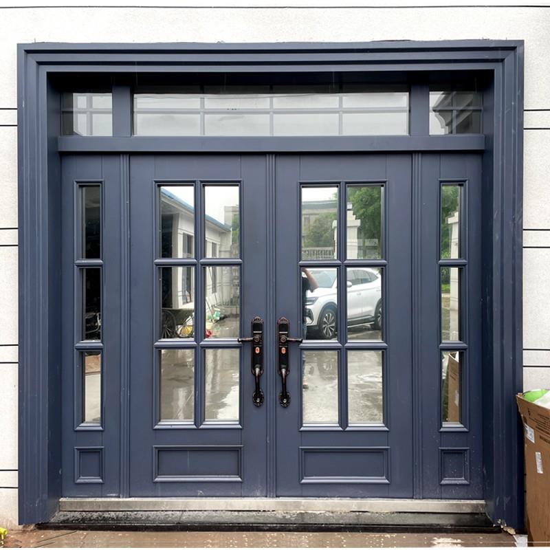 钢化玻璃门锌合金别墅大门双开门农村自建房入户门堂屋客厅进户门