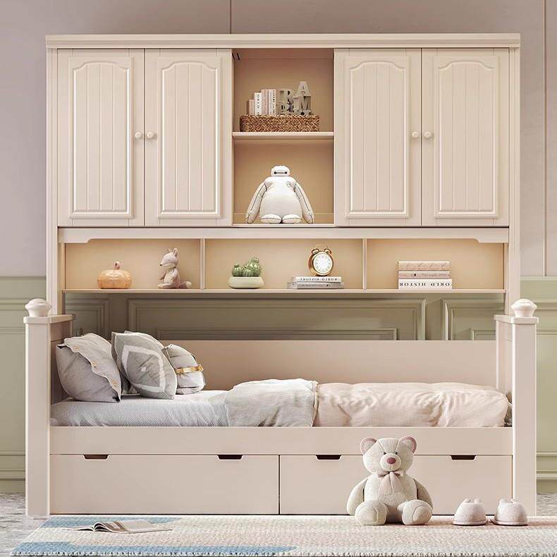 衣柜床全实木一体轻奢儿童床男孩女孩公主床功能床组合美式储物床
