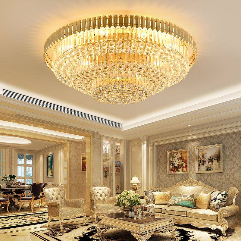 现代豪华金色长方形水晶灯轻奢圆形卧室吸顶创意大气客厅餐灯