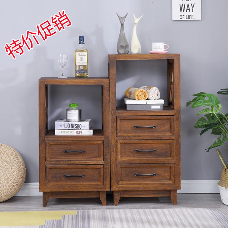 美式乡村实木客厅收纳柜边柜复古抽屉式小柜子做旧斗柜装饰储金小