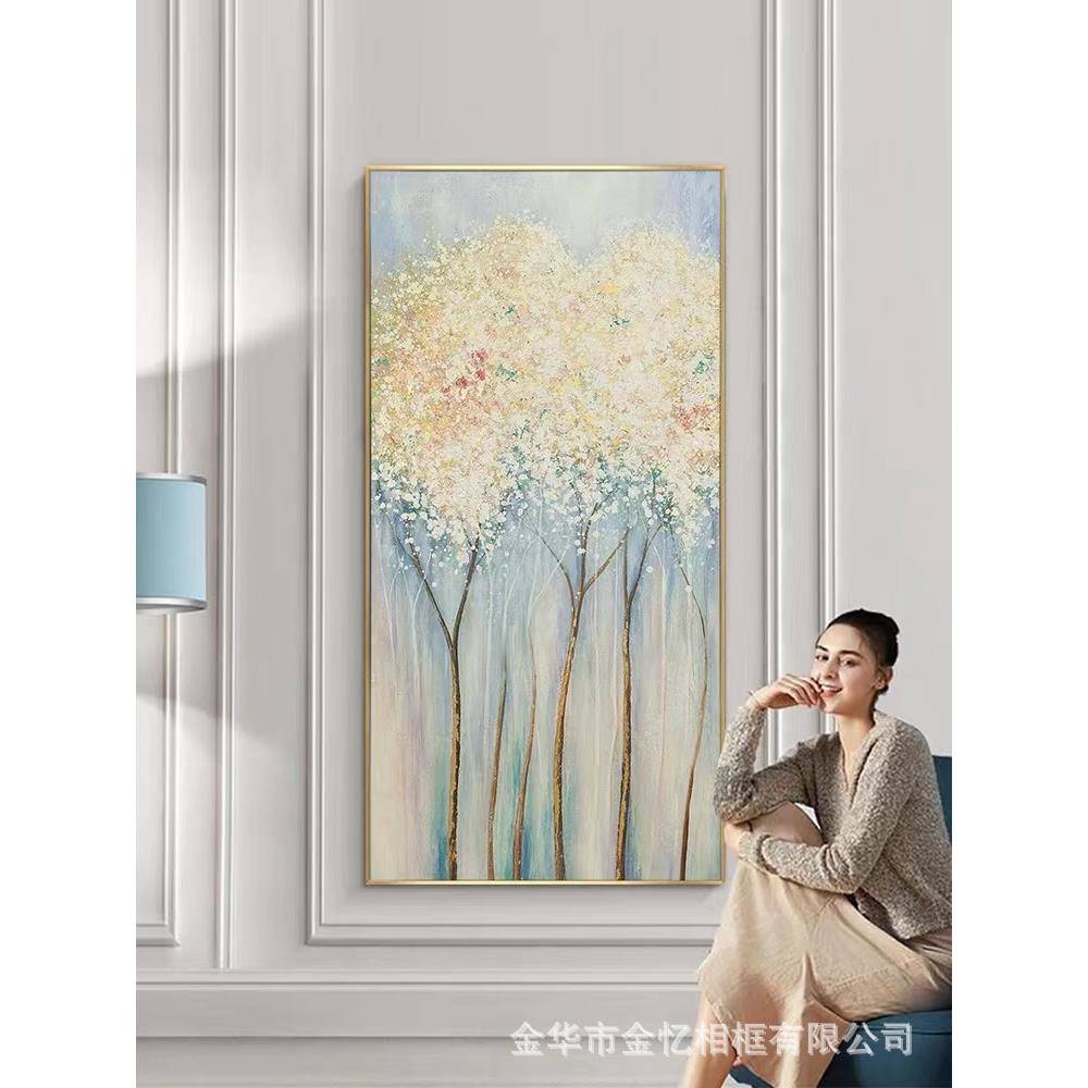 纯手绘油画客厅墙玄关发财树蒲公英装饰画立体肌理大尺寸高档挂画