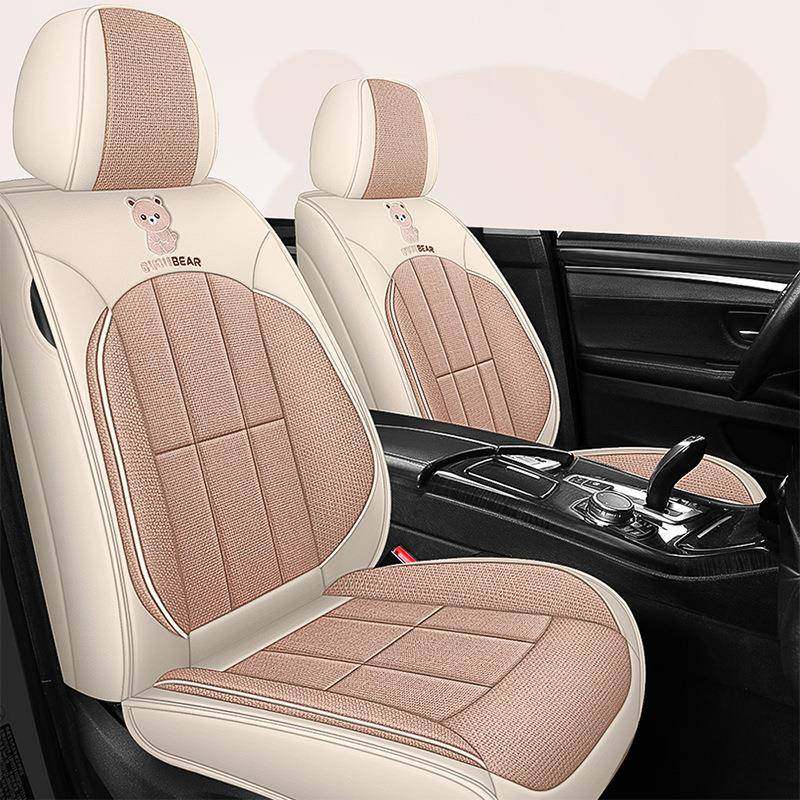 时尚美观爆款四季通用卡通熊淳麻汽车座垫夏季透气坐垫全包围座垫