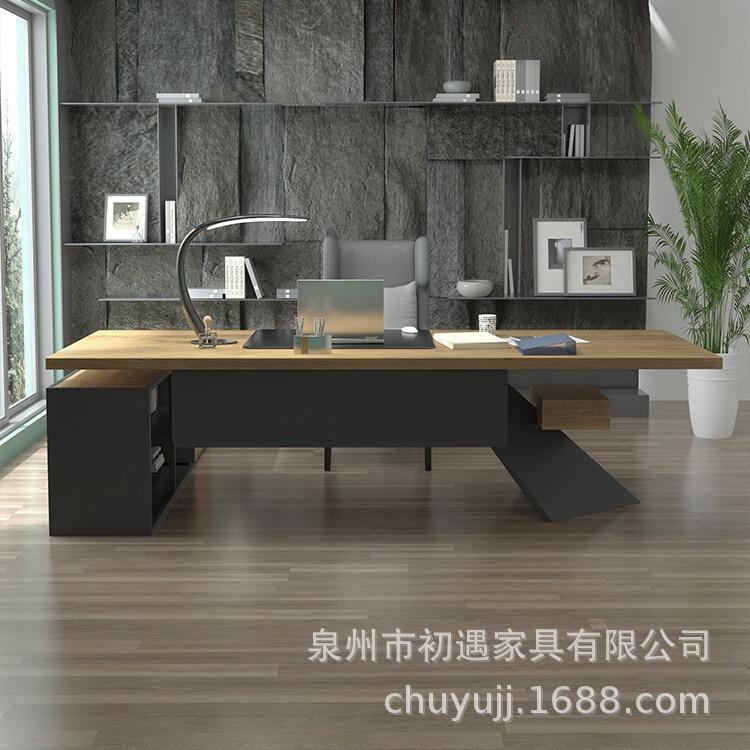 工业风经理办公室家具设计感原木大板办公桌创意实木老板桌大班台