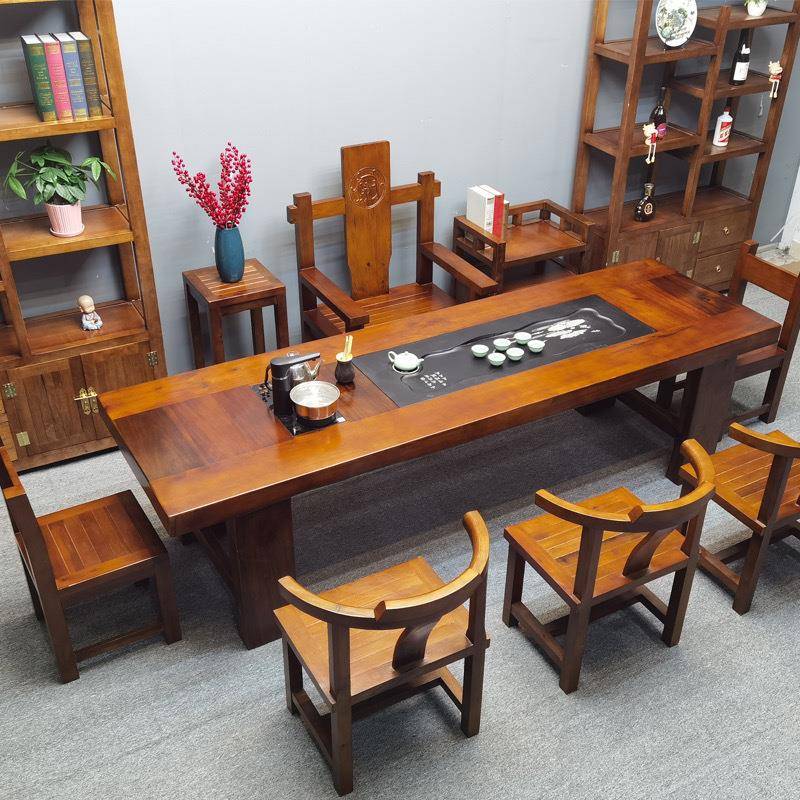 办公室泡茶大桌子家用老船木茶桌椅组合茶台实木茶桌茶具套装一体