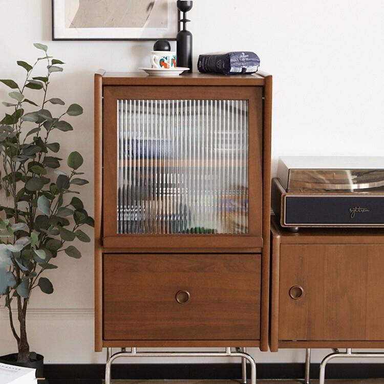 北欧实木书柜家用小户型玄关立式边柜客厅书房复古收纳杂志柜