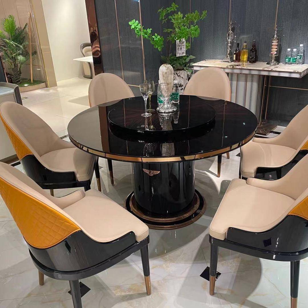 意式红榉木圆形餐桌小户型餐椅北欧轻奢创意家用餐桌椅组合套装