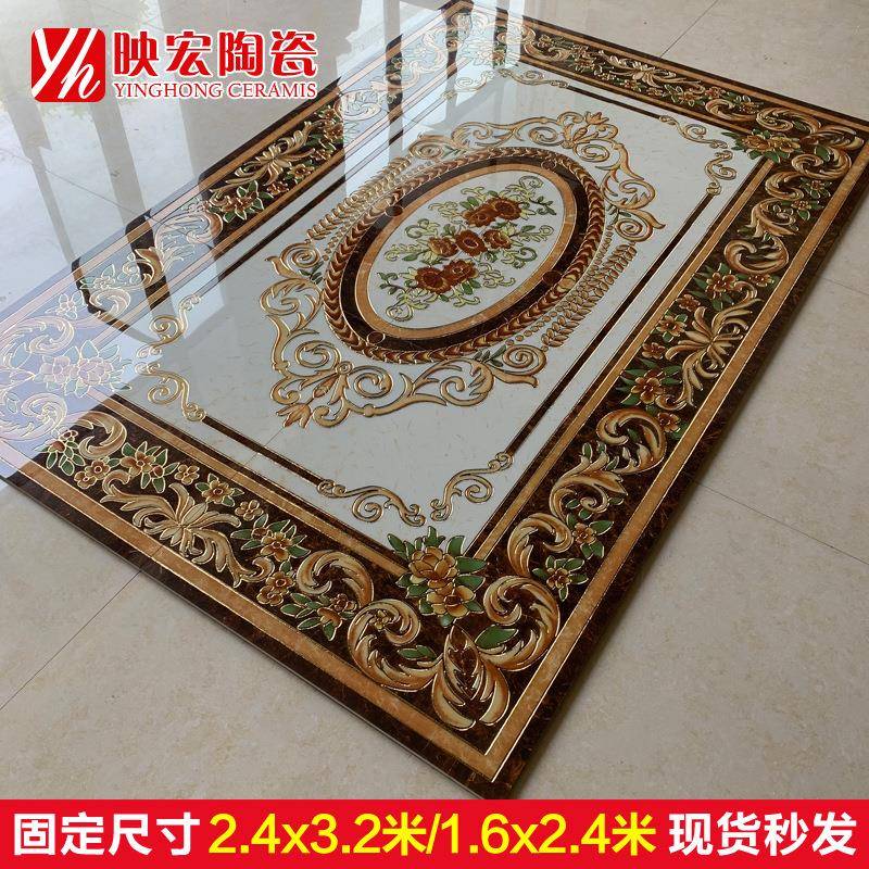 欧式客厅微晶石镀金拼花地砖800x800地毯花抛晶瓷砖拼图入户玄关