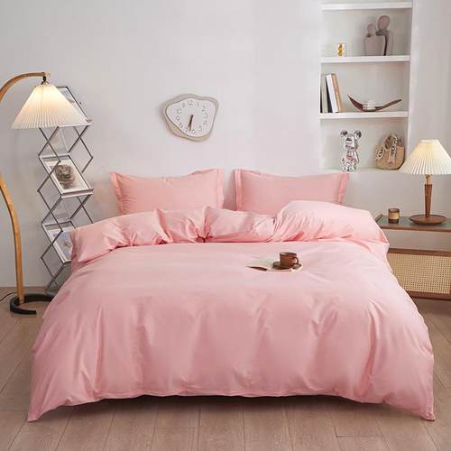 纯色简约四件套纯棉床单被套双人1.5/1.8m床上用品100棉斜纹3件套