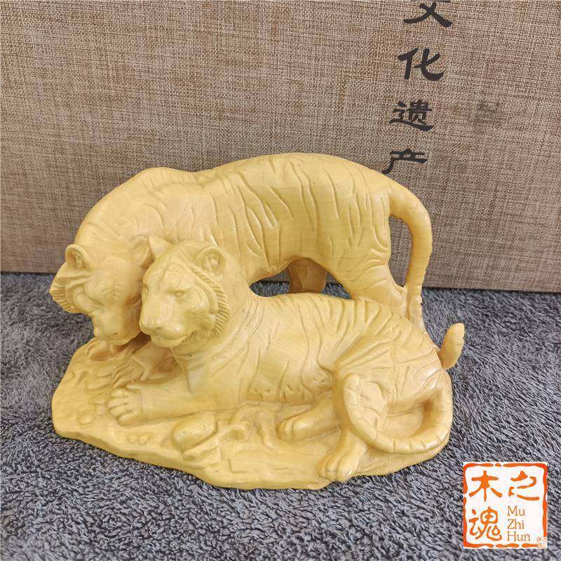 黄杨木雕刻手把件文玩实木生肖虎虎生威创意家居老虎车摆件工艺品