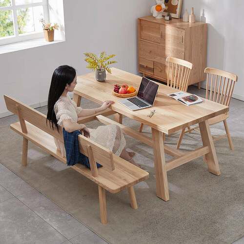 北欧风全实木餐桌椅组合长方形家用餐厅大桌子白蜡木工作台原木桌