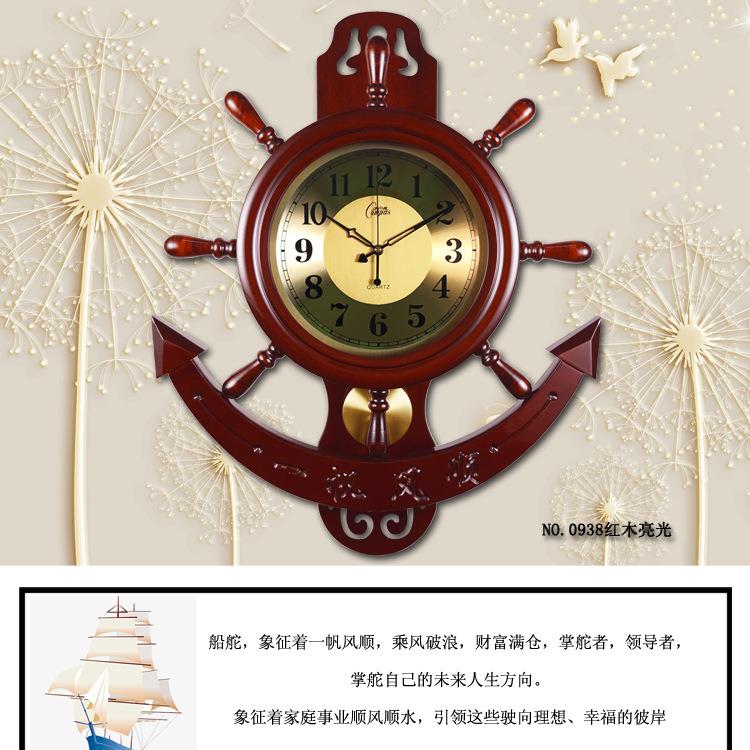 木质钟表客厅时尚家用时钟中式静音摇摆复古大气墙上挂表康巴丝