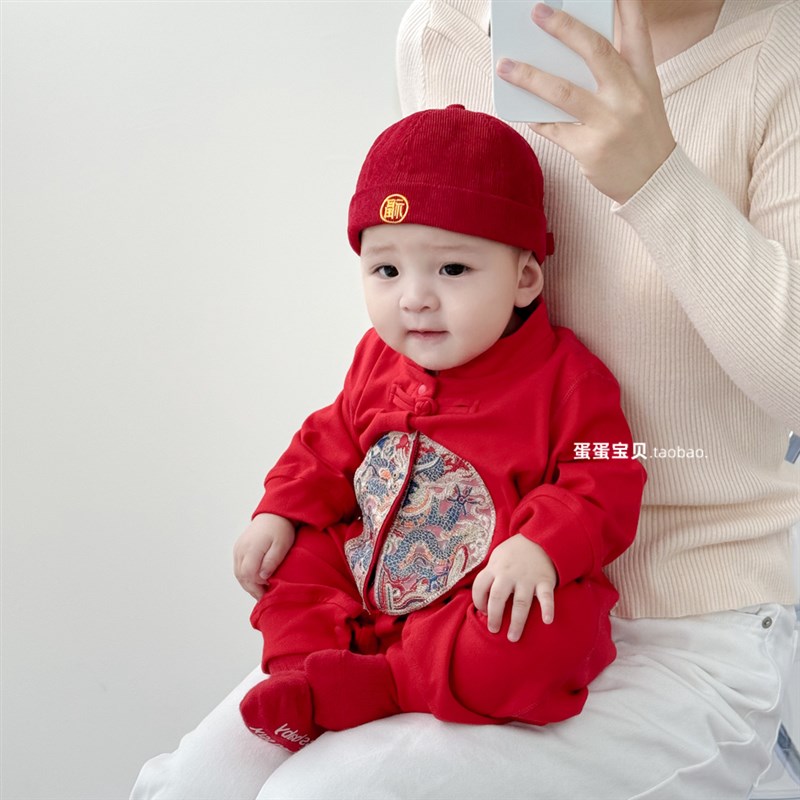 中式男宝宝衣服少爷连体婴儿秋装满月百天周岁礼服秋季秋冬装加绒