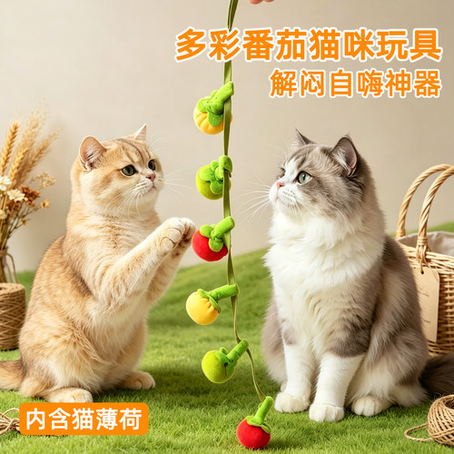 猫玩具毛毡逗猫棒仿真小番茄发声