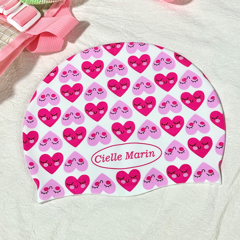 ciellemarin喜马林害羞心心硅胶防水成人游泳帽护耳泳帽加大泳帽