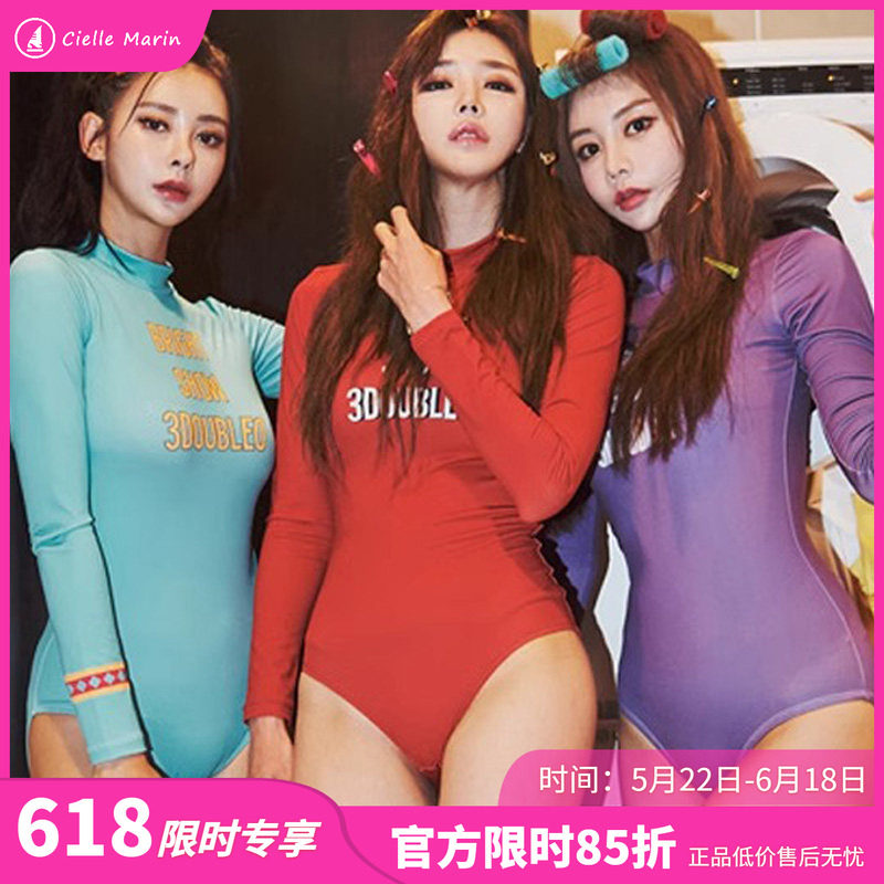 2024韩国Ciellemarin女士连体自由潜浮潜泳衣长袖防晒潜水速干冲