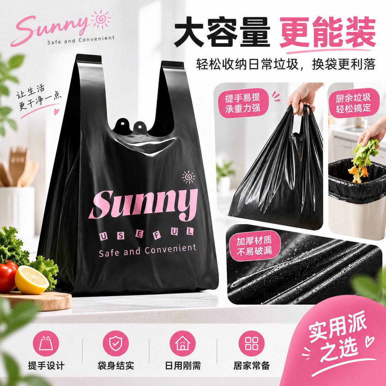 家用免撕加厚背心式印花垃圾袋