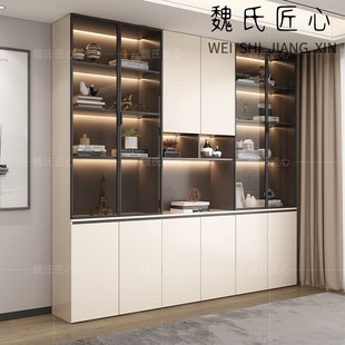 书柜书架一体带玻璃门定制组合柜储物展示柜家用整墙收纳防尘书橱
