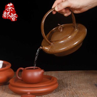 悟禅砂铫提梁壶红泥柴烧釉烧煮水茶陶壶电陶炉煮茶器套装 明德园