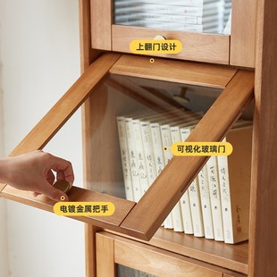 实木高窄柜侧面抽拉柜收纳书柜带玻璃门立柜书桌边柜格子柜夹缝柜