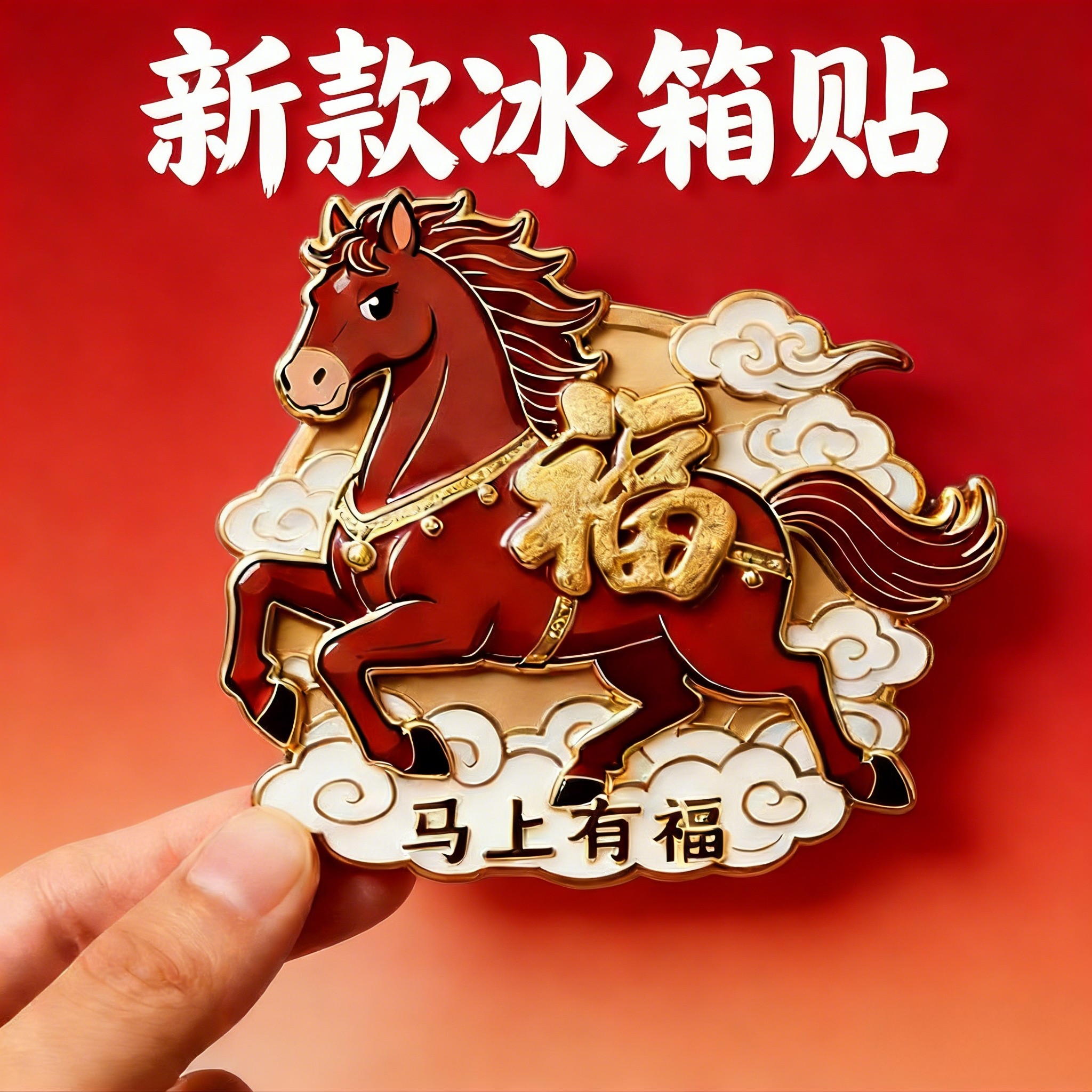 2026马年冰箱贴马上有福又有财新年文化创意亚克力磁吸冰箱贴门贴