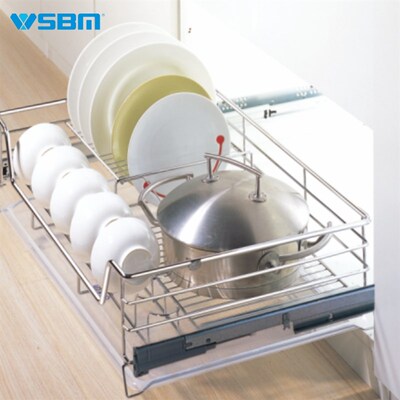 双开门厨房橱柜碗碟拉篮开门式抽屉式缓冲阻尼双层收纳篮四边拉篮