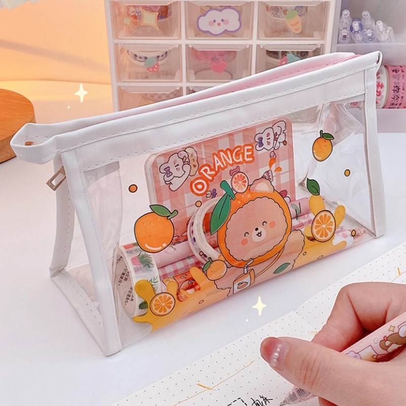 可爱透明笔袋女生大容量铅笔盒初中小学生高颜值文具袋中性笔套装