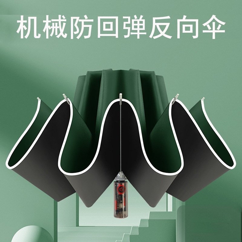 机械手柄自动反向黑胶晴雨两用伞夜行反光大号商务车用伞防紫外线