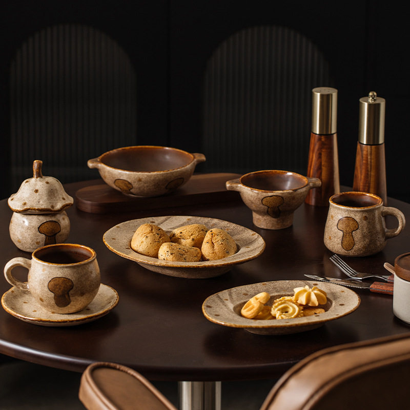 玫瑰家手捏陶瓷万能小罐子咖啡豆茶叶罐双耳汤碗咖啡杯厨房餐具盘