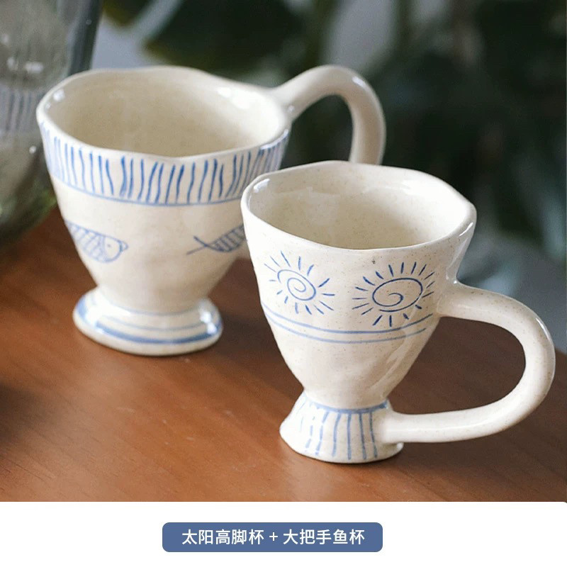 玫瑰家卡通创意手绘陶瓷咖啡杯碟套装蛋糕盘复古小众英式下午茶杯