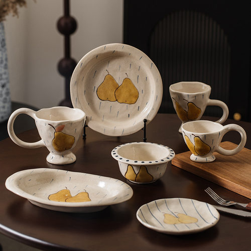 玫瑰家手作陶瓷拿铁咖啡杯马克杯茶杯子沙拉酸奶甜品盘沙拉碗套装