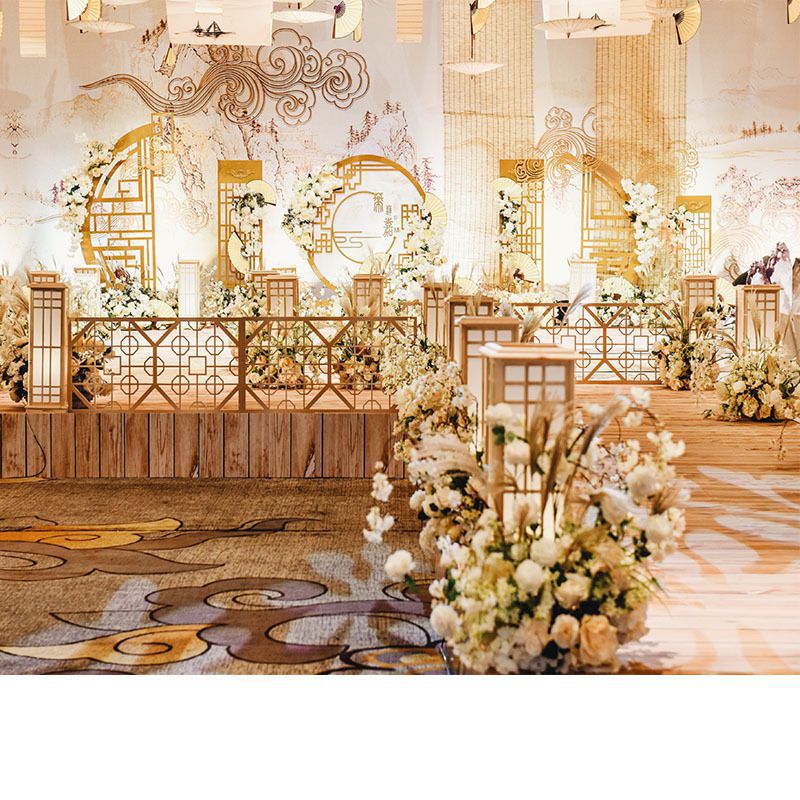 风婚庆道具T台木质宫灯路引新中式婚礼原木路引栅栏围栏摆件