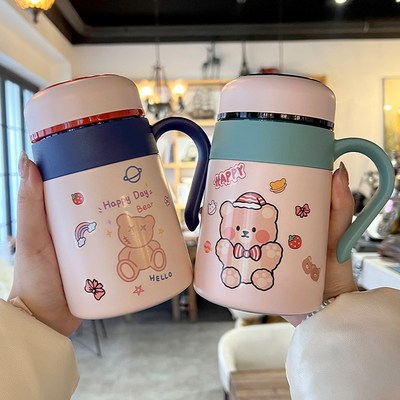 茶水分离保温杯女士高颜值316不锈钢杯子带手柄女生泡茶杯办公室