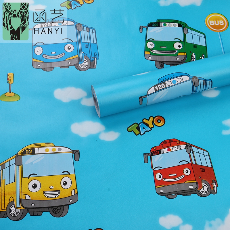 墙纸自粘卧室温馨儿童房男孩宿舍卡通自贴壁纸小汽车寝室小清新