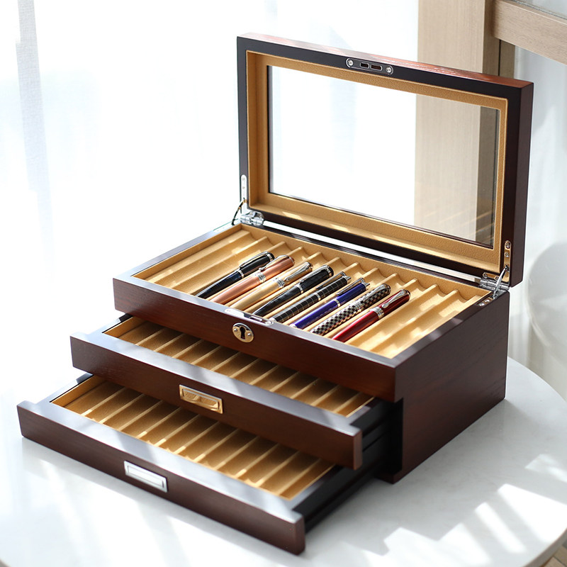 高端木质36支装钢笔盒收纳盒钢笔藏家收藏展示盒子笔盒男士礼品盒