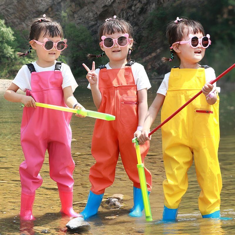 夏季玩水装备儿童玩沙服连体下水裤幼儿园玩水裤雨裤雨鞋一体防