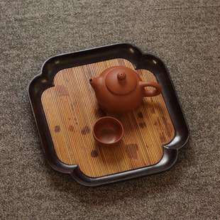 红湘妃竹海棠方盘满花托盘老料竹点心盘奉茶盘重工竹制安吉茶具