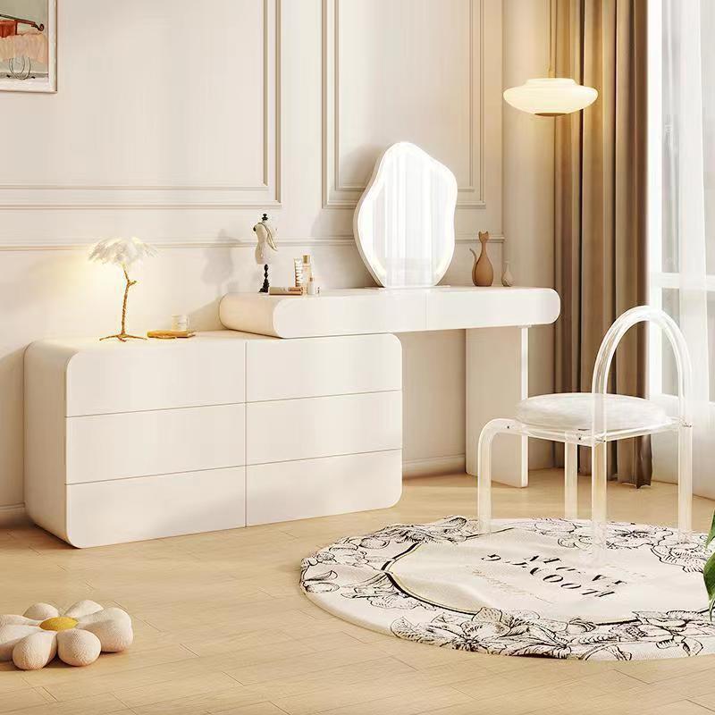 奶油风梳妆台化妆桌实木化妆台斗柜一体化妆镜卧室梳妆凳收纳