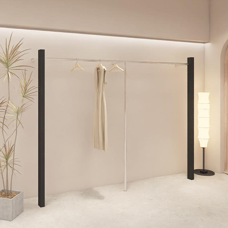 网红黑色服装店展示架不锈钢挂衣架落地式中岛架子男女装货架