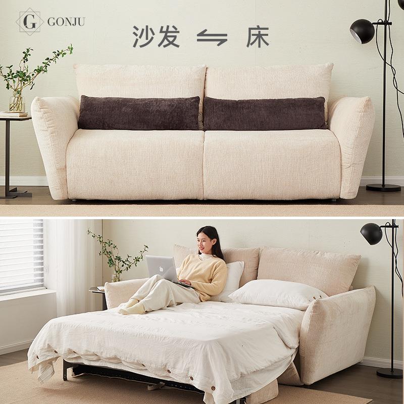 现代简约客厅奶油风沙发床可折叠翻转变形床带床垫书房阳台行军床