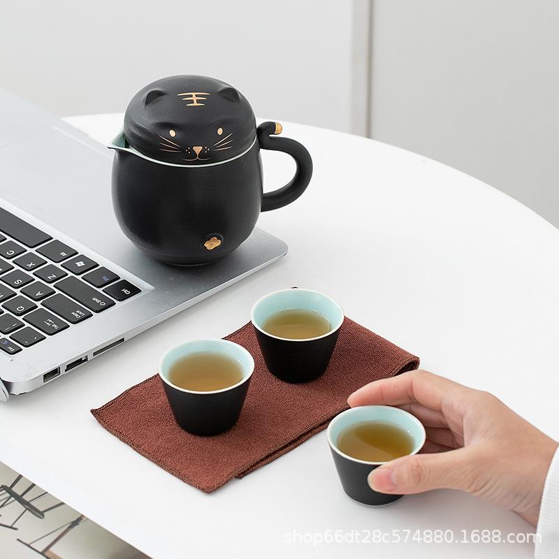 快客杯家用旅行茶具套装户外陶瓷一壶三杯便携式单人泡茶杯刻字